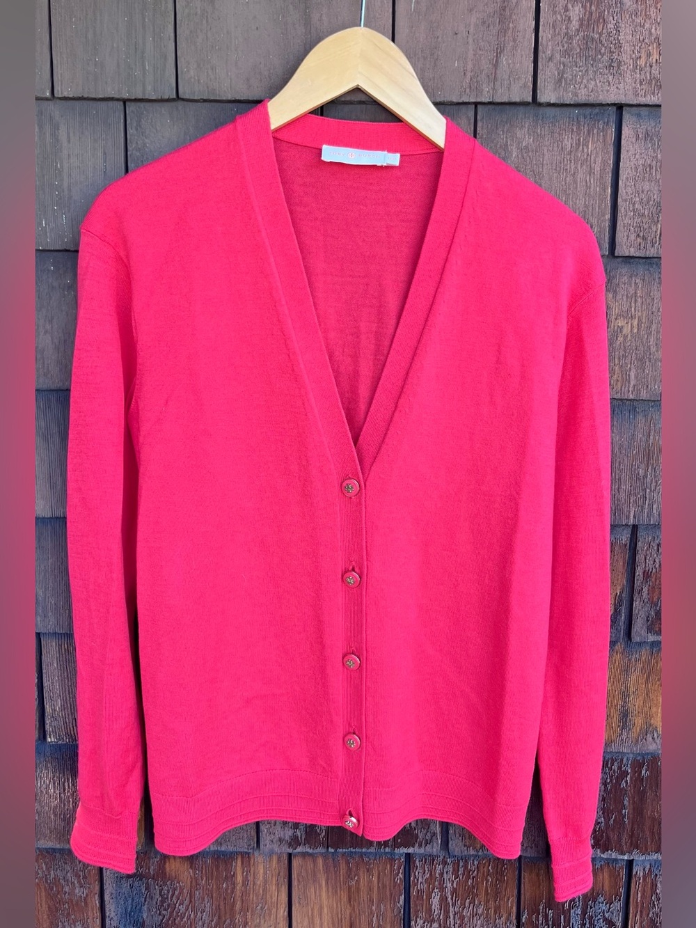 Tory Burch Raspberry Red Merino Wool Light Cardigan size Medium